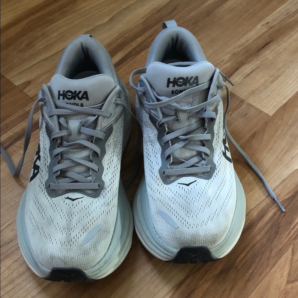 Hoka Men's Athletic Running Shoes in Light Gray and White, used